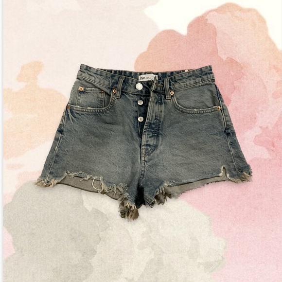Zara Size 4 Jean Shorts Button Fly Distressed High Rise - Picture 1 of 2
